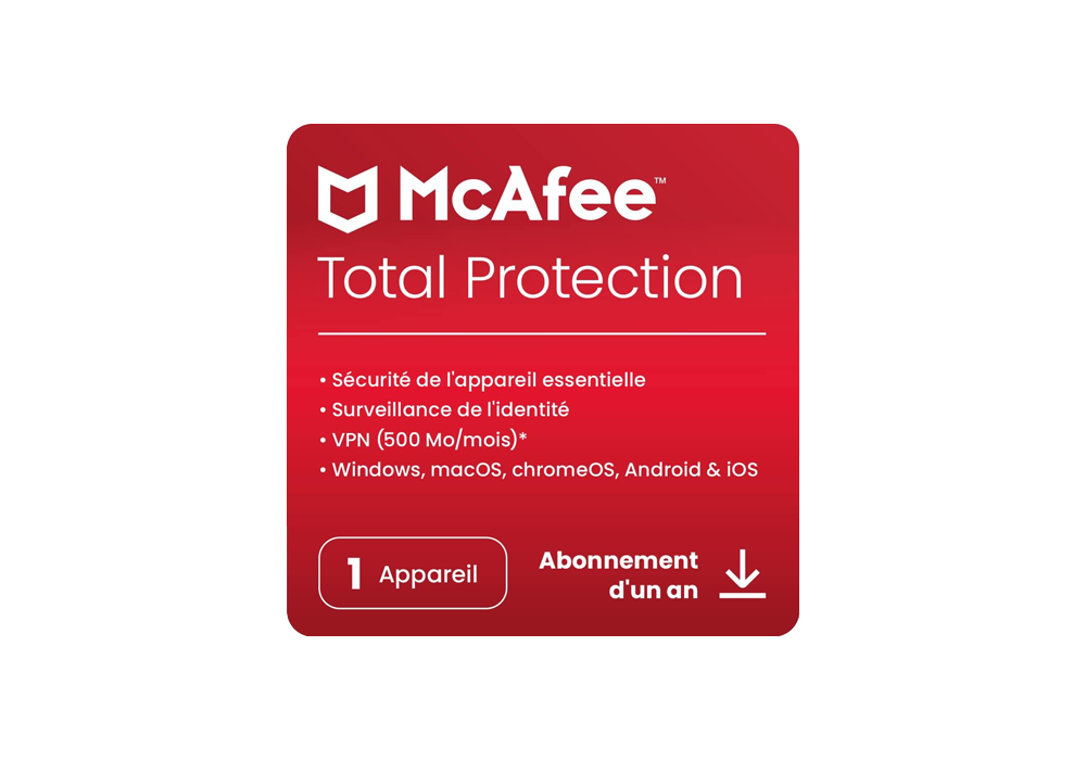 Acheter McAfee Total Protection 2024 Renouvellement 1 appareil